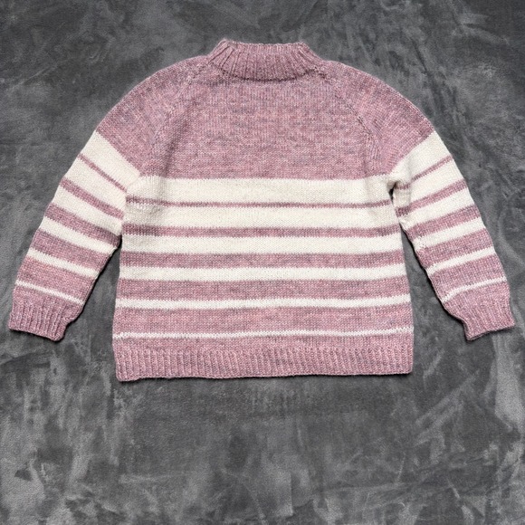 Handmade Sweaters - Hand Knit Wool Mohair Sweater‎ Womens S/M Pink Raglan Striped Pullover Luxury